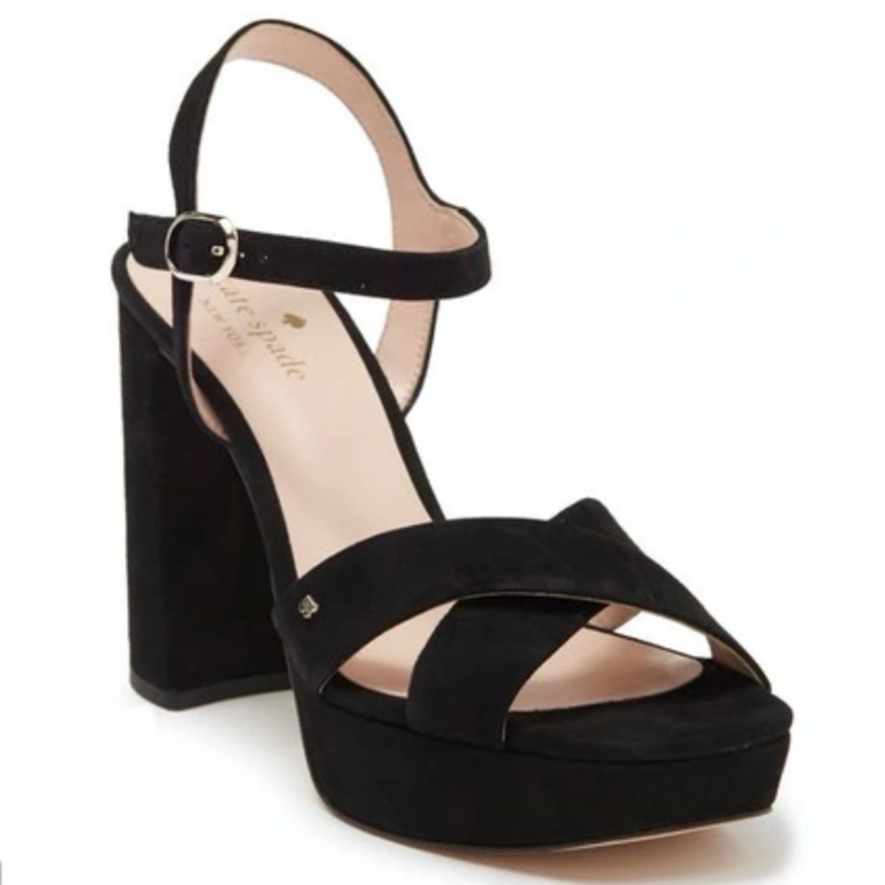 Kate Spade Delphi Faux Suede Platform Open Toe Sandal Heels Black Women 11 - Picture 1 of 7